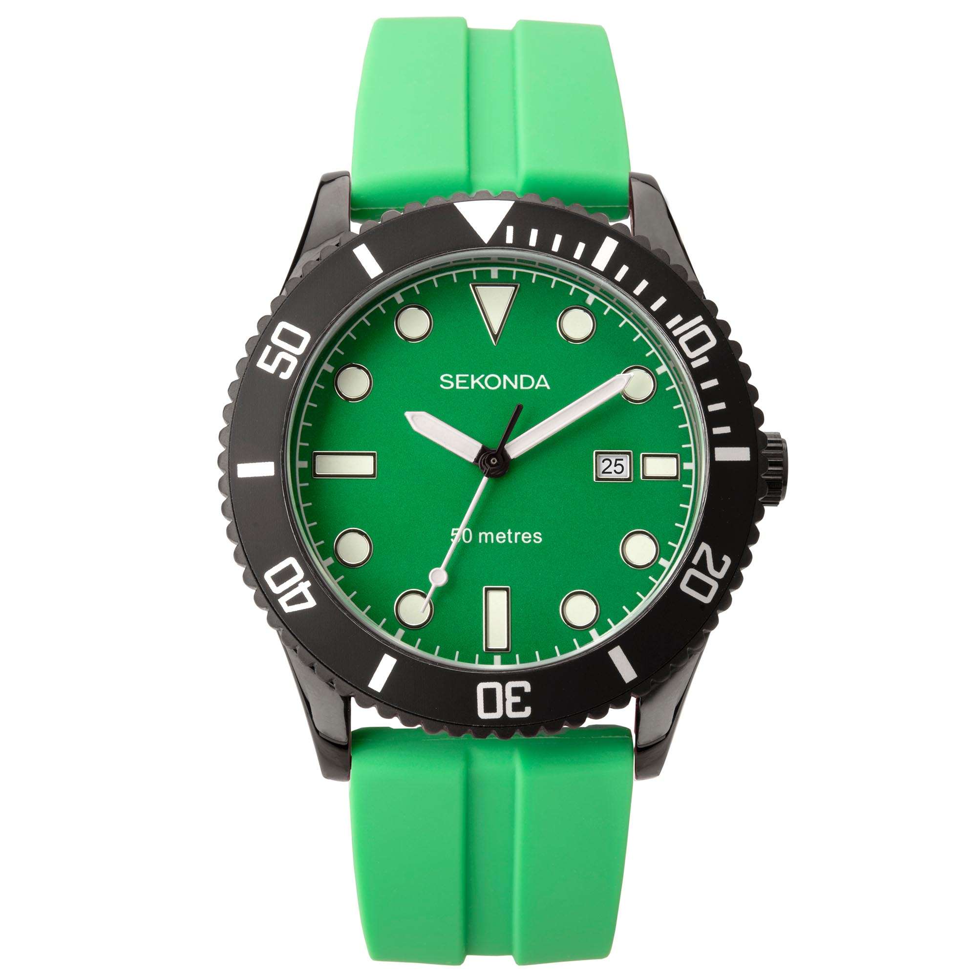 Sekonda Sports Dive Style Green Dial Green Rubber Strap Men's Watch 1982