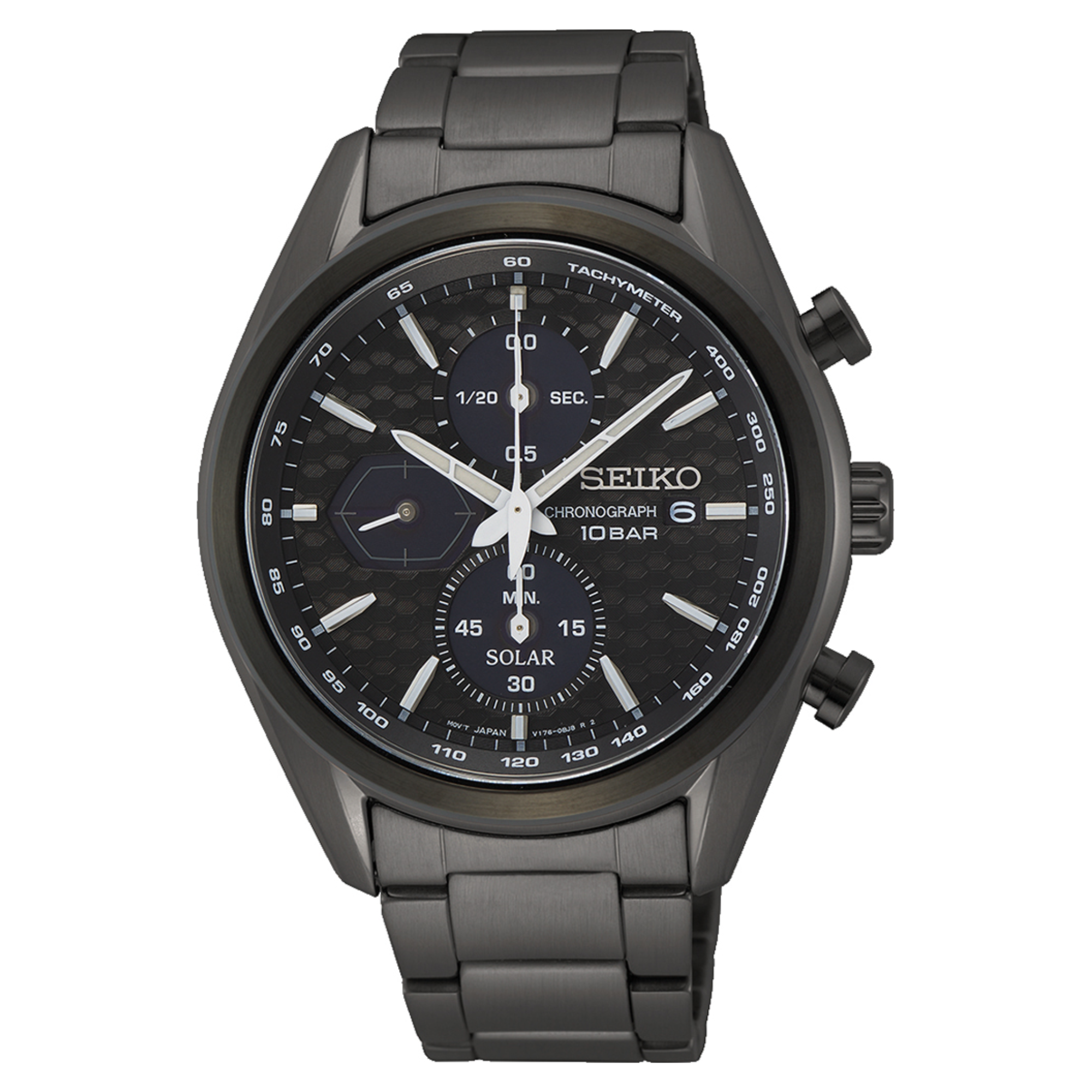 Seiko Conceptual 41,6 mm Solar Chronograph Schwarzes Zifferblatt Stahl Herren Quarz Uhr SSC773P1