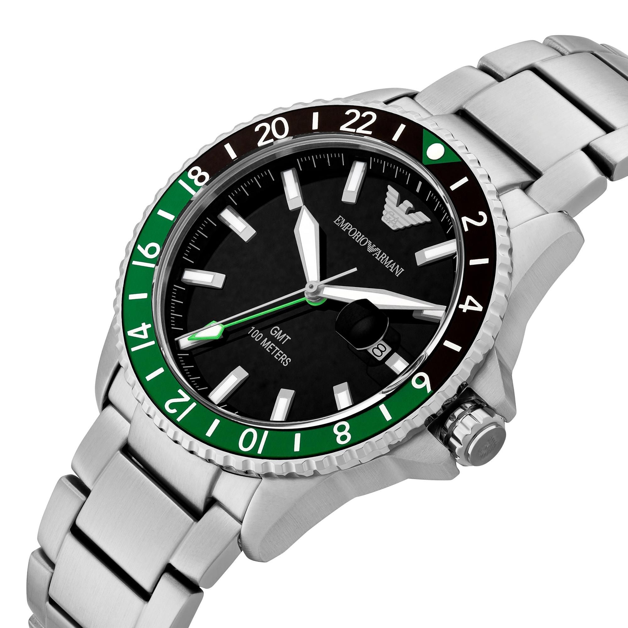 Emporio Armani World Explorer 42mm Black Dial Steel Mens Quartz Watch AR11589