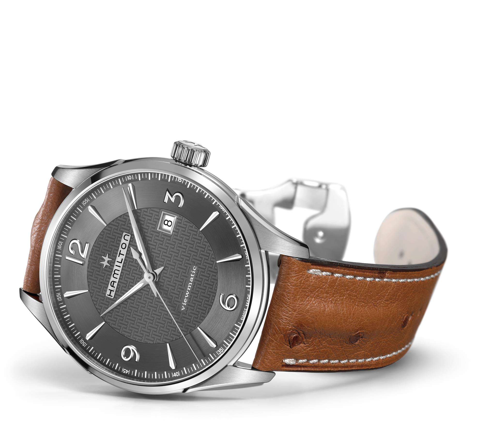 Hamilton Jazzmaster 44mm Graues Zifferblatt Leder Herren Automatik Uhr H32755851