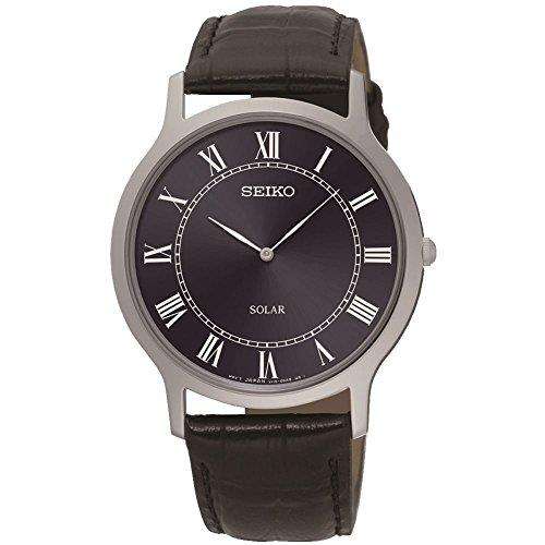 Seiko Solar Black Leather Strap Blue Dial Men's Watch SUP867P1 - WatchNation
