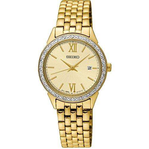 Seiko PVD vergoldete Damenarmbanduhr mit Diamantlünette