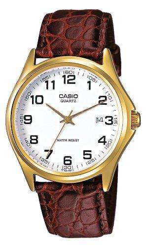 Casio Men's Quartz Watch with White Dial Analogue - Digital Display and Brown Leather Strap MTP1188PQ-7BEF