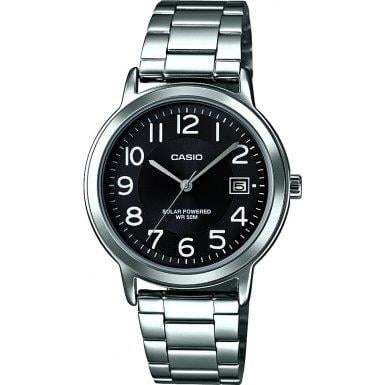 Casio Herren Quarz Uhr mit Silbernem Zifferblatt Analog - Digitalanzeige und Schwarzem Mischarmband MTPS100PD-1BVER