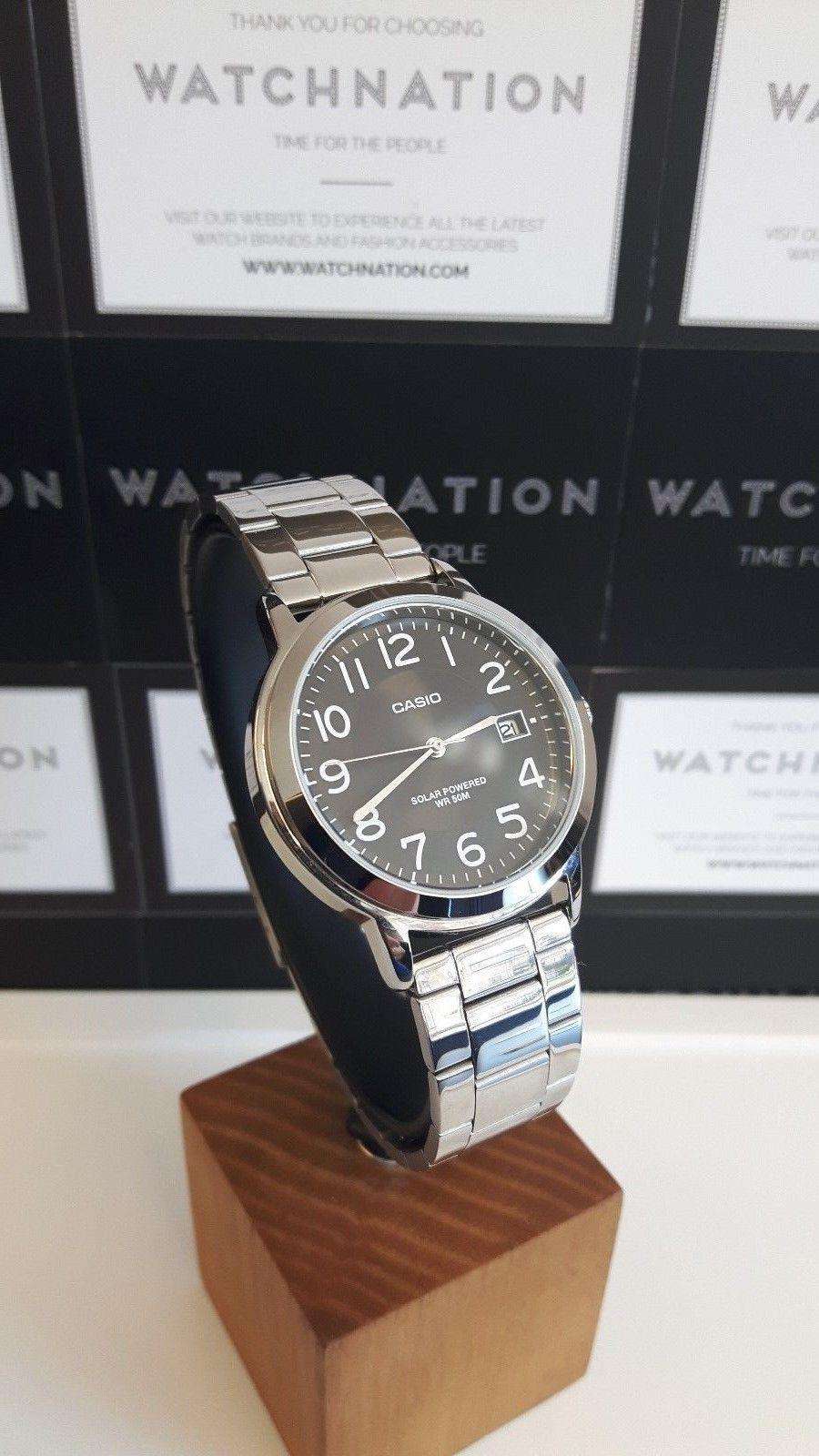 Casio Herren Quarz Uhr mit Silbernem Zifferblatt Analog - Digitalanzeige und Schwarzem Mischarmband MTPS100PD-1BVER