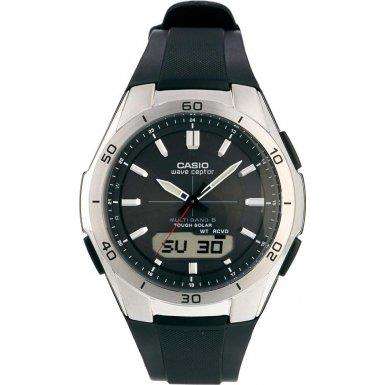 Casio Herren WVA-M640-1AER Quarz Solarbetriebene Funkuhr mit schwarzem analogen Digitaldisplay und schwarzem Resin-Armband