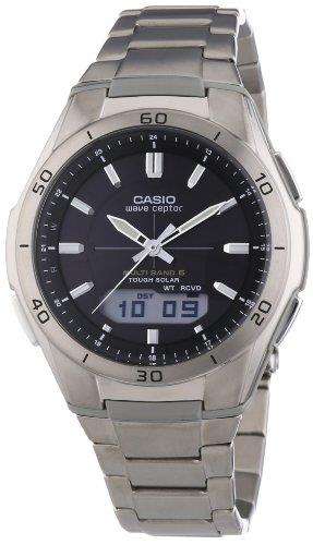 Casio Herren Quarz Uhr mit schwarzem Zifferblatt analog-digitalem Display und silbernem Titanarmband WVA-M640TD-1AER