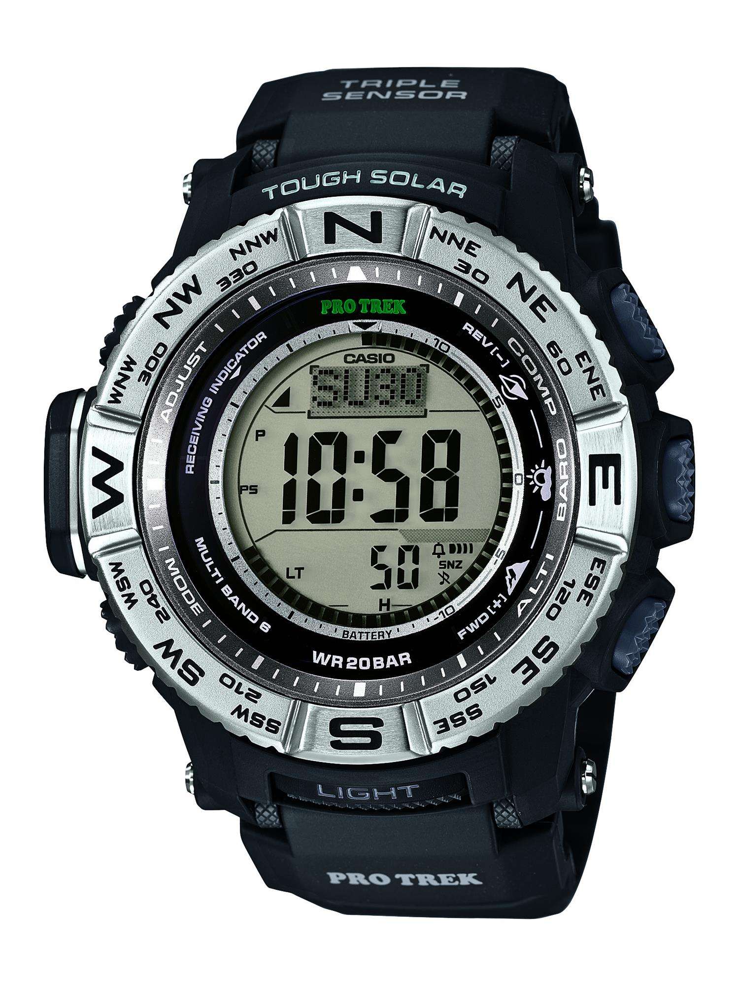 Casio Pro Trek Triple Sensor Schwarz Silber Herren Alarm Chronograph PRW-3500-1ER