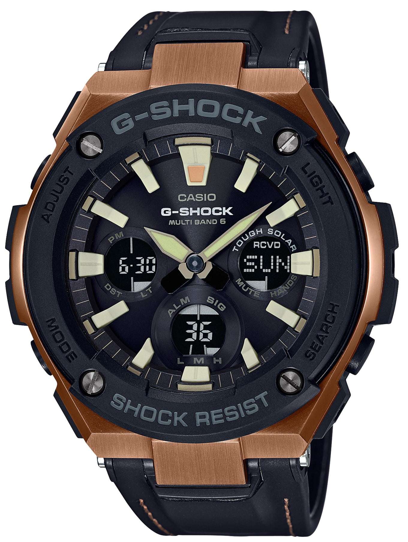 Casio G-Steel Schwarzes Lederarmband Herren Alarm Chronograph GST-W120L-1AER