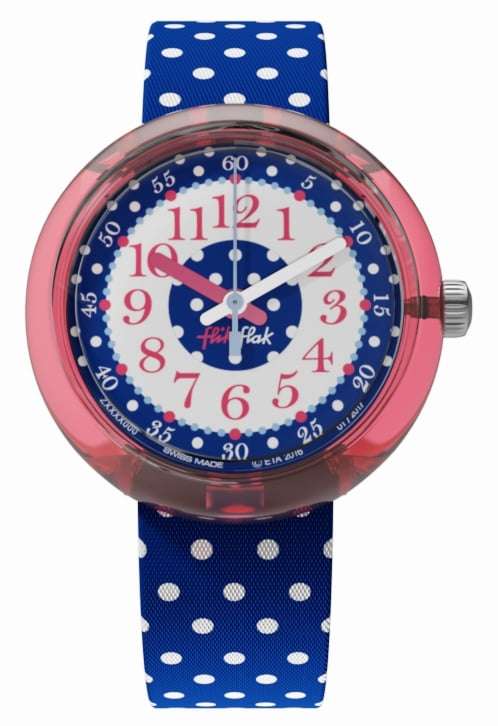 Flik Flak Blue Crumble Weiß gepunktetes Textilarmband Kinderuhr