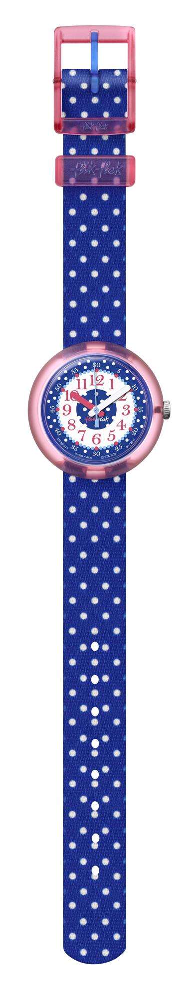 Flik Flak Blue Crumble Weiß gepunktetes Textilarmband Kinderuhr