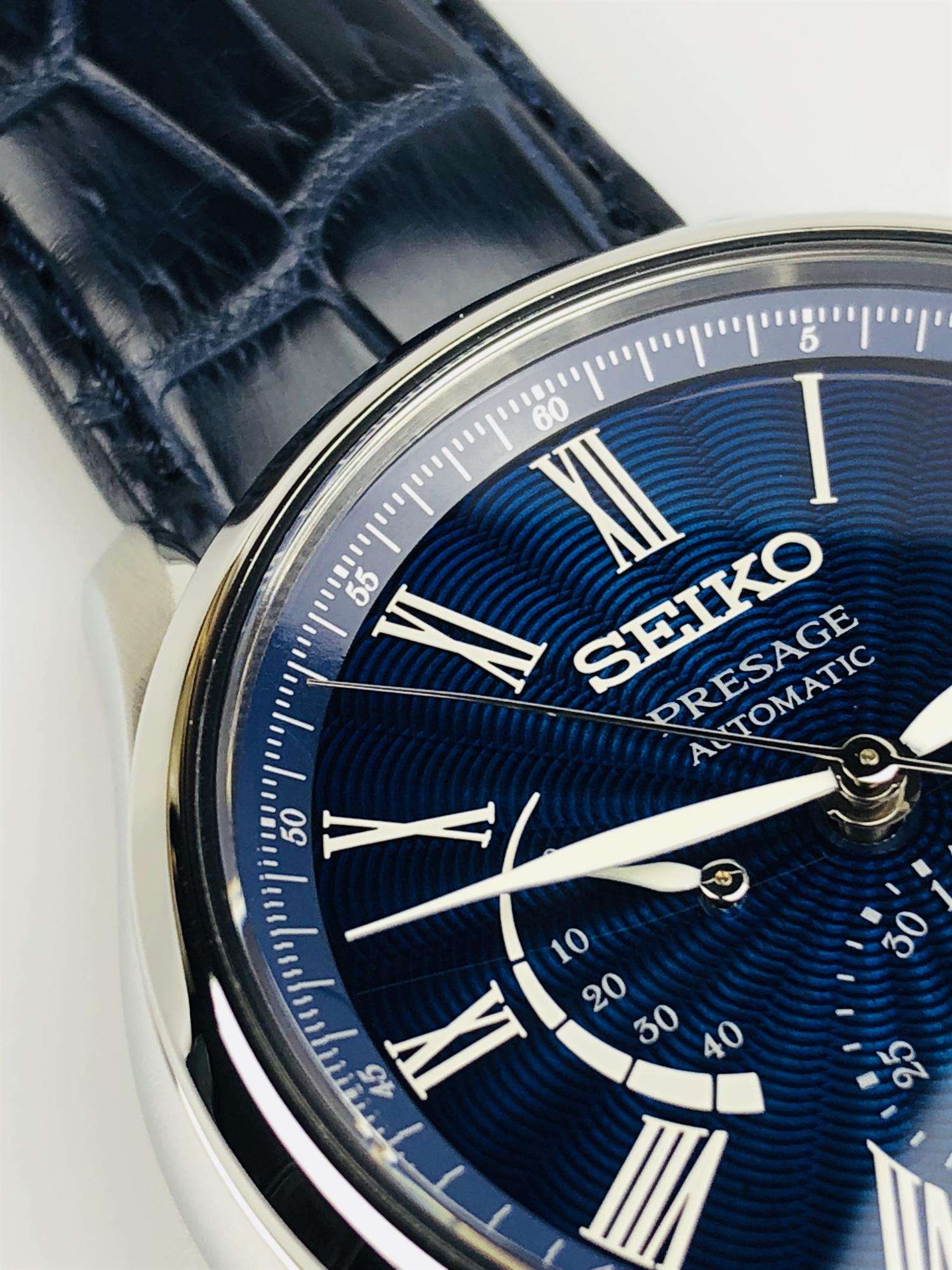 Seiko 'The Shipo' 'Shipo Enamel' Presage Stainless Steel Case Blue Leather Strap Limited Edition Automatic Blue Dial Men’s Watch SPB073J1