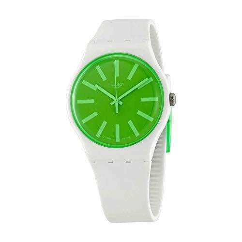 Swatch Grassneon Weißes Silikonarmband Grünes Zifferblatt Herren Uhr SUOW166 41mm