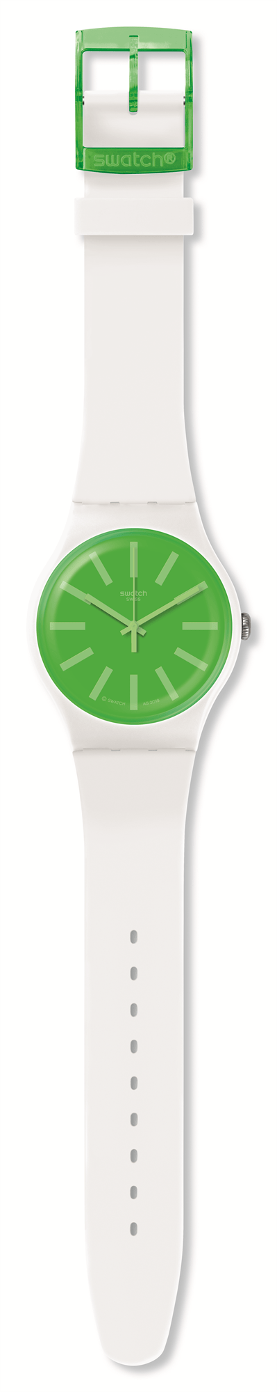 Swatch Grassneon Weißes Silikonarmband Grünes Zifferblatt Herren Uhr SUOW166 41mm