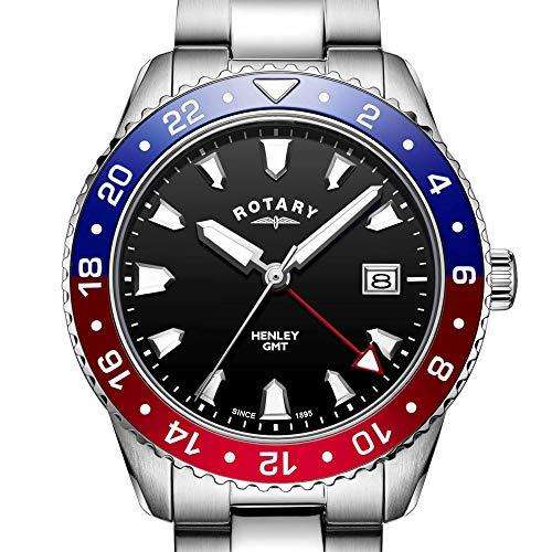 Rotary GMT Henley Edelstahl 'Pepsi Zifferblatt' Herren Uhr GB05108/30
