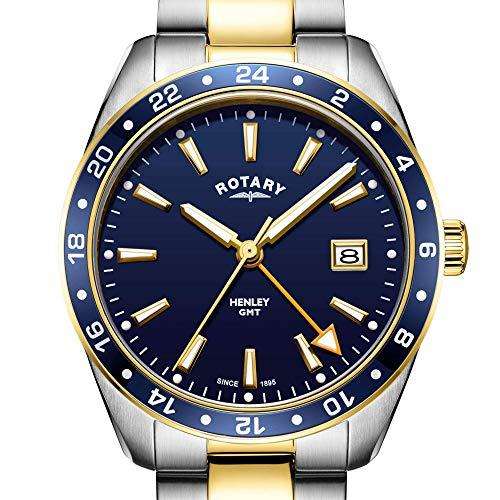 Rotary GMT Henley Zweifarbig Edelstahl Blaues Zifferblatt Herren Uhr GB05296/05