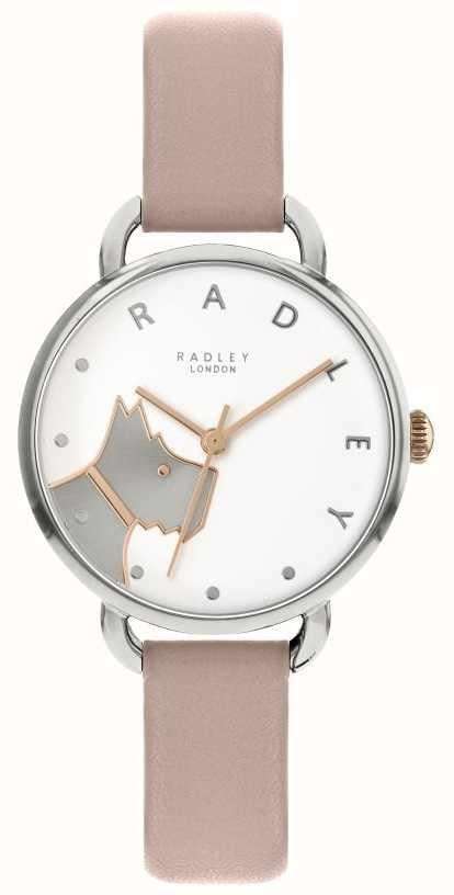 Radley Wood Street Quarz Weißes Zifferblatt Pinkes Lederarmband Damen Uhr RY2873