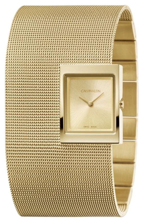 Calvin Klein Offsite Quartz Gold Dial Mesh Stainless Steel Bracelet Ladies Watch K9K23529