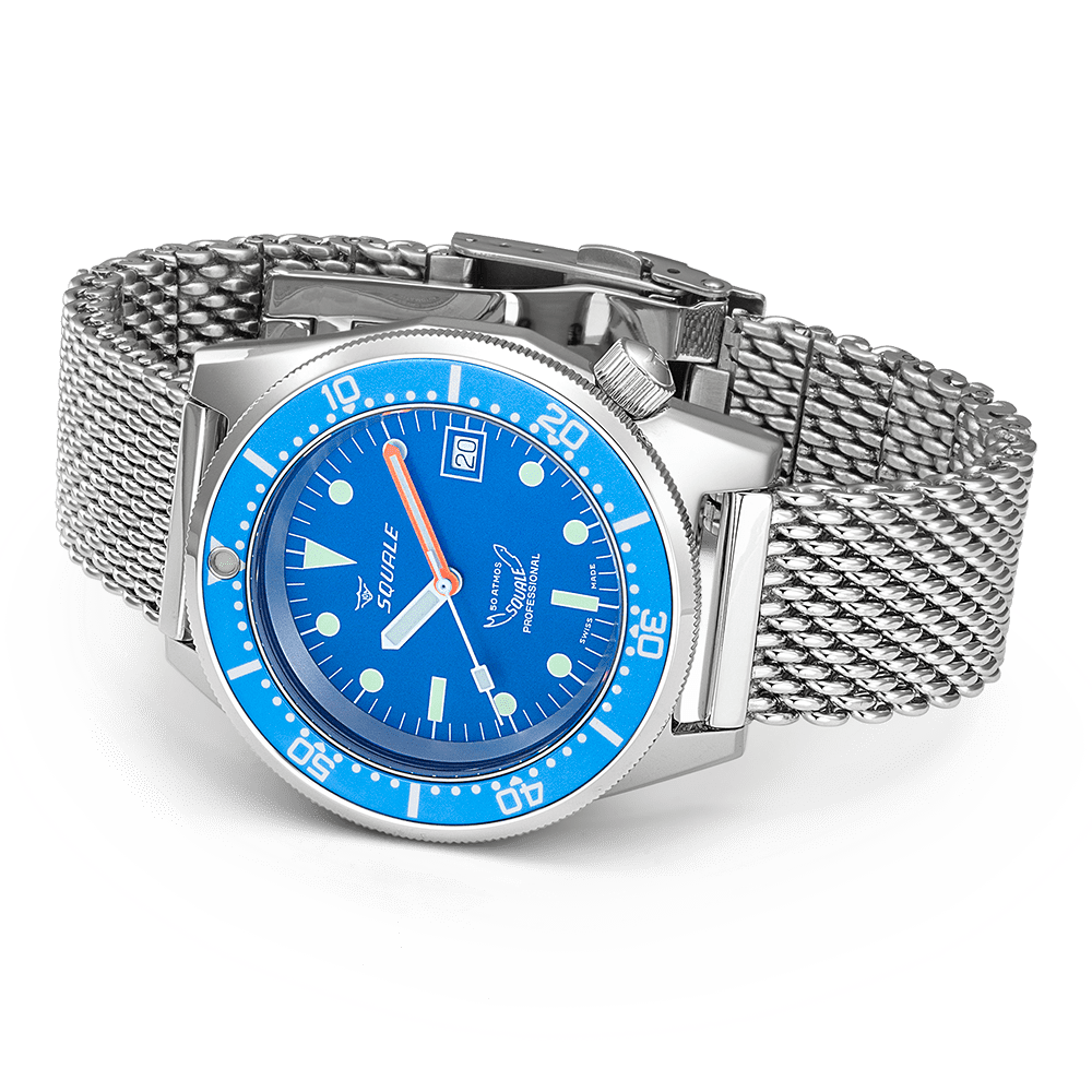 Squale 1521 Ocean Mesh Automatik Blaues Zifferblatt Milanese Edelstahlarmband Herren Uhr 1521OCN.ME20