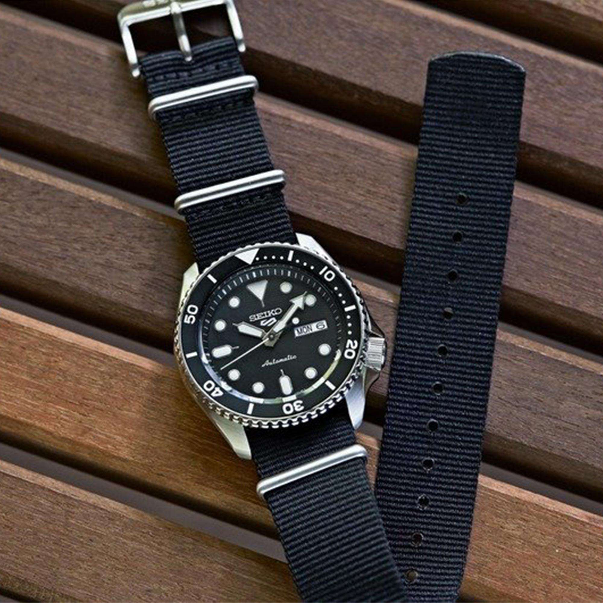 Seiko 5 Sports Stainless Steel Case Black Canvas Strap Automatic Men's Watch SRPD55K3