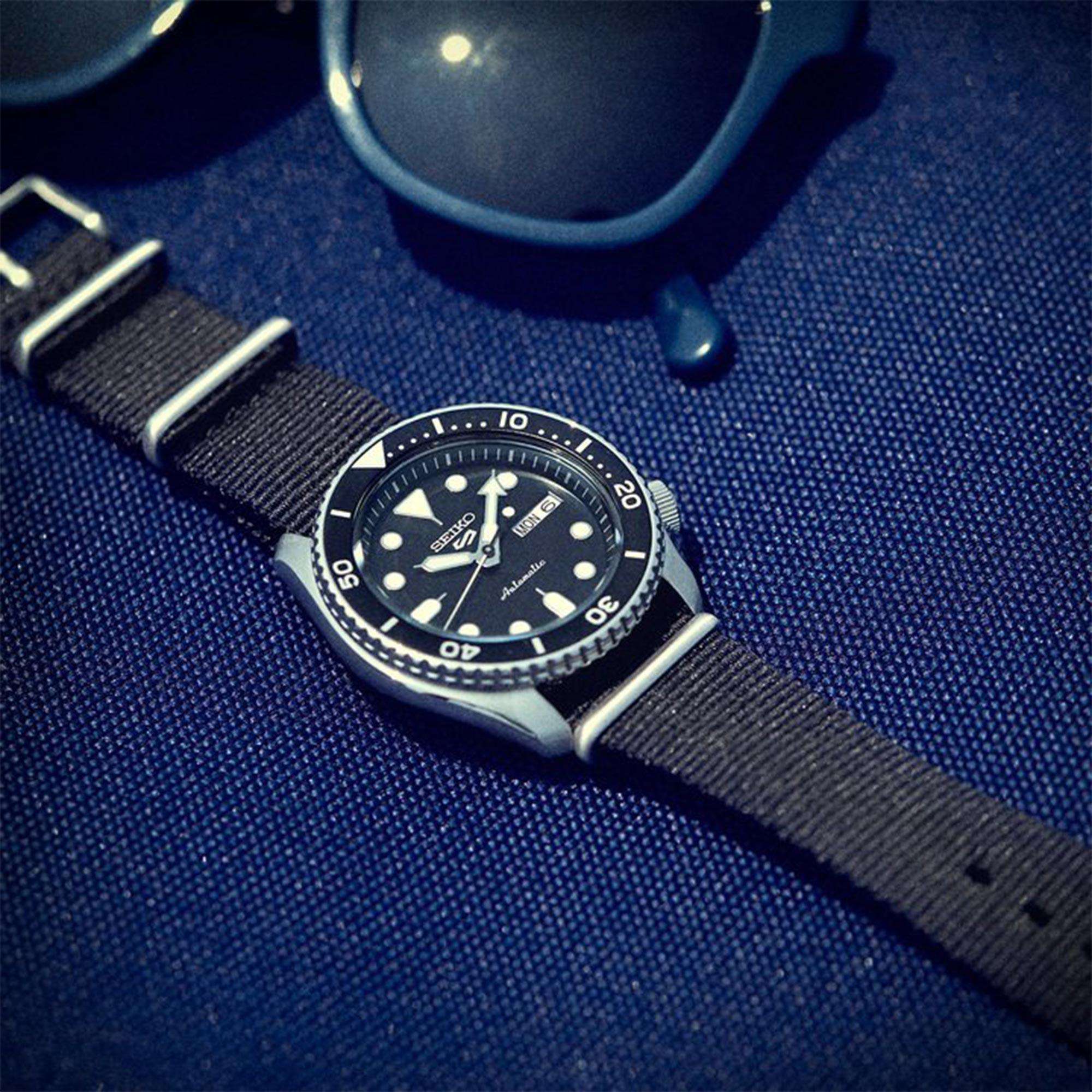 Seiko 5 Sports Stainless Steel Case Black Canvas Strap Automatic Men's Watch SRPD55K3