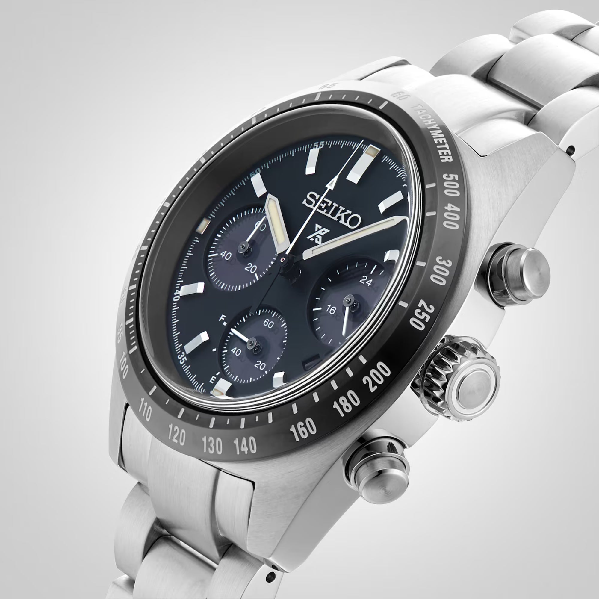 Seiko Prospex Speedtimer Chronograph Solar Quarz Schwarzes Zifferblatt Edelstahlarmband Herren Uhr SSC819P1