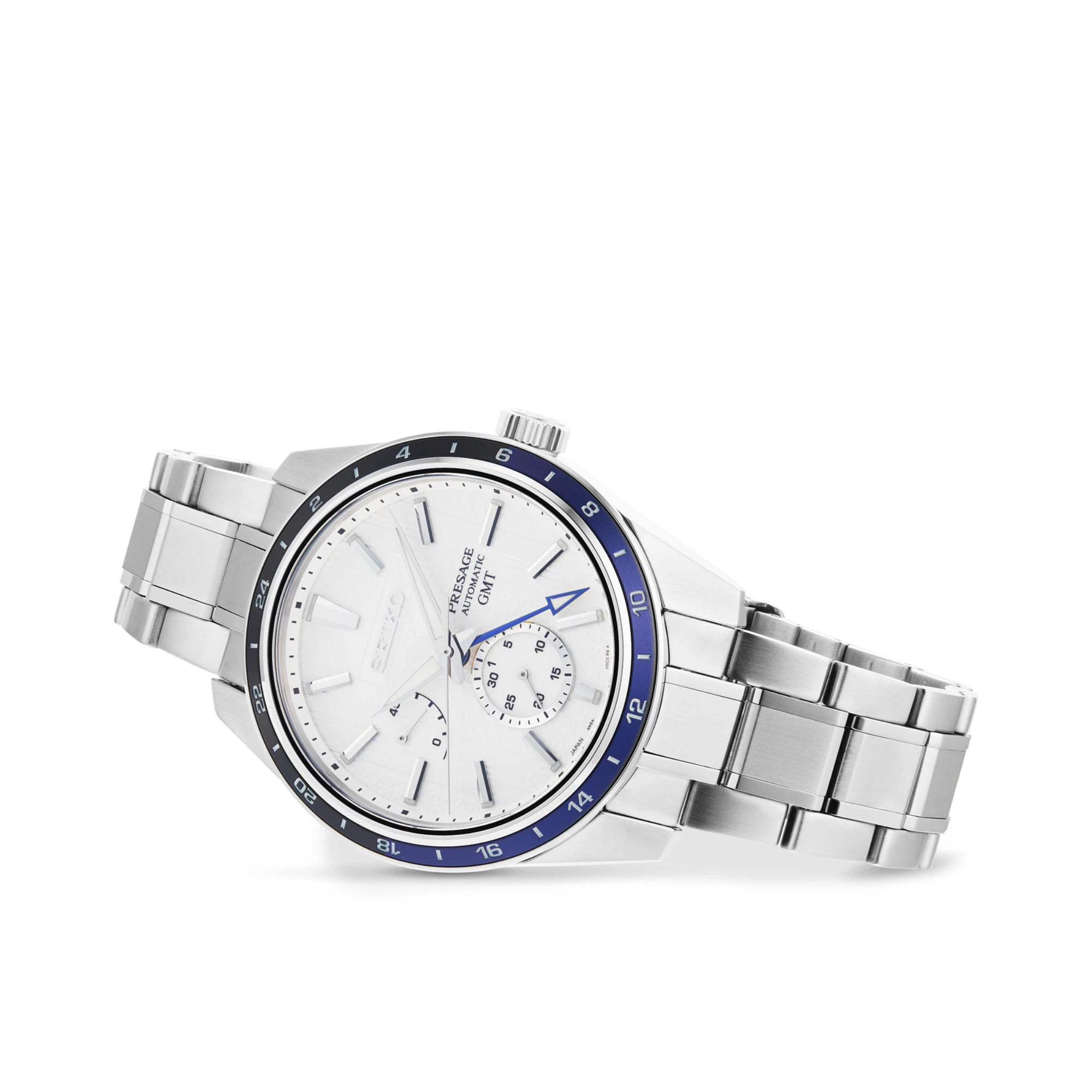 Seiko Presage Sharp Edged Series GMT Zero Halliburton Automatik Weißes Zifferblatt Edelstahlarmband Herren Uhr SPB269J1