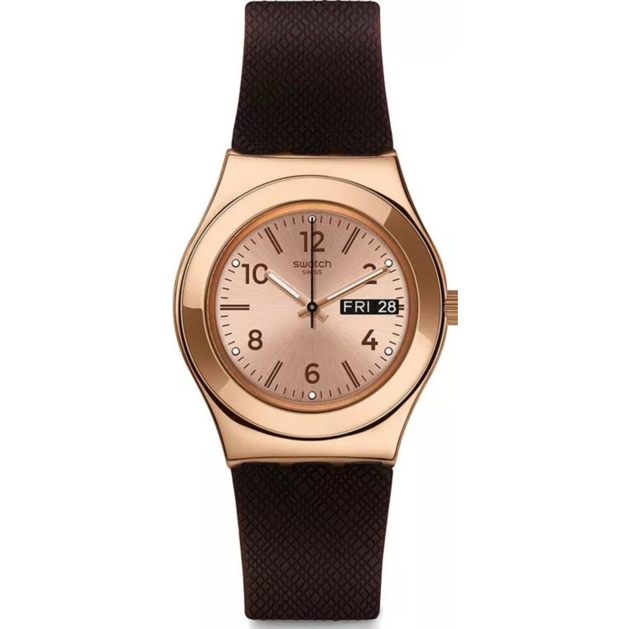 Swatch Irony Medium ‘BROWNEE’ Silicone Quartz  Watch YLG701