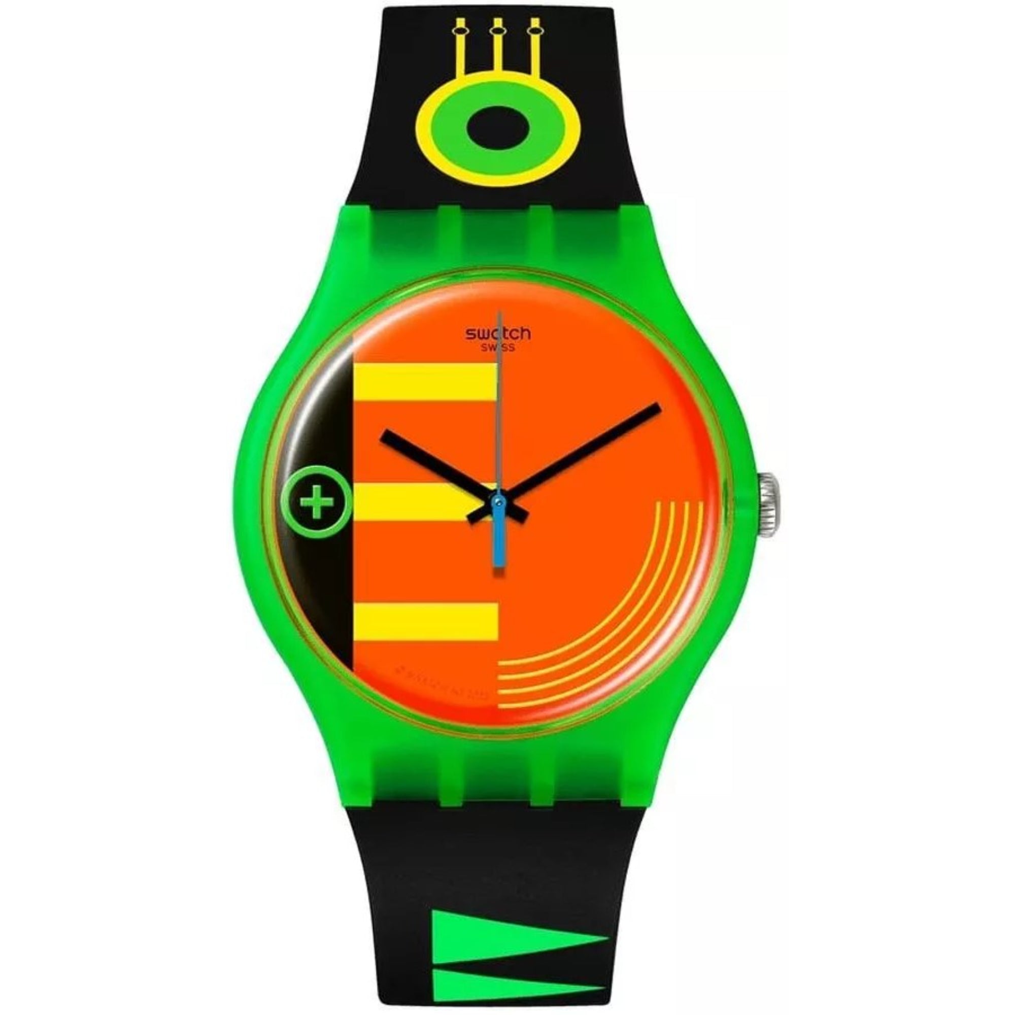 Swatch Neon Rider Multicolour Dial Black Silicone Strap Watch SO29G106