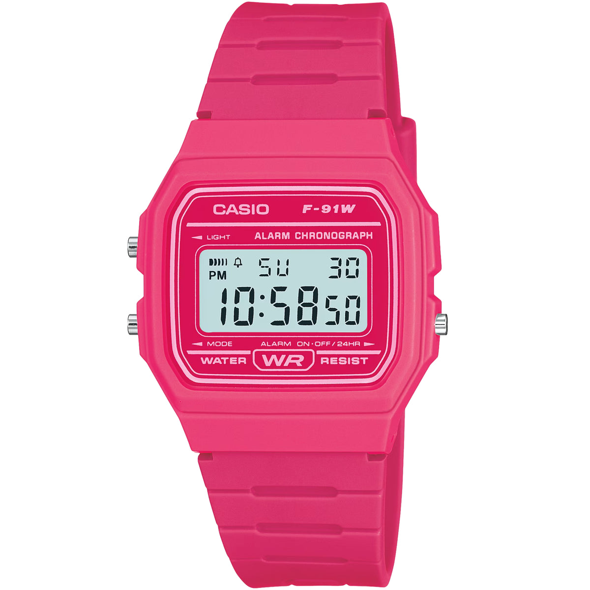 Casio Vintage F-91WC-4AEF front view showing digital dial display with resin case and matching resin strap