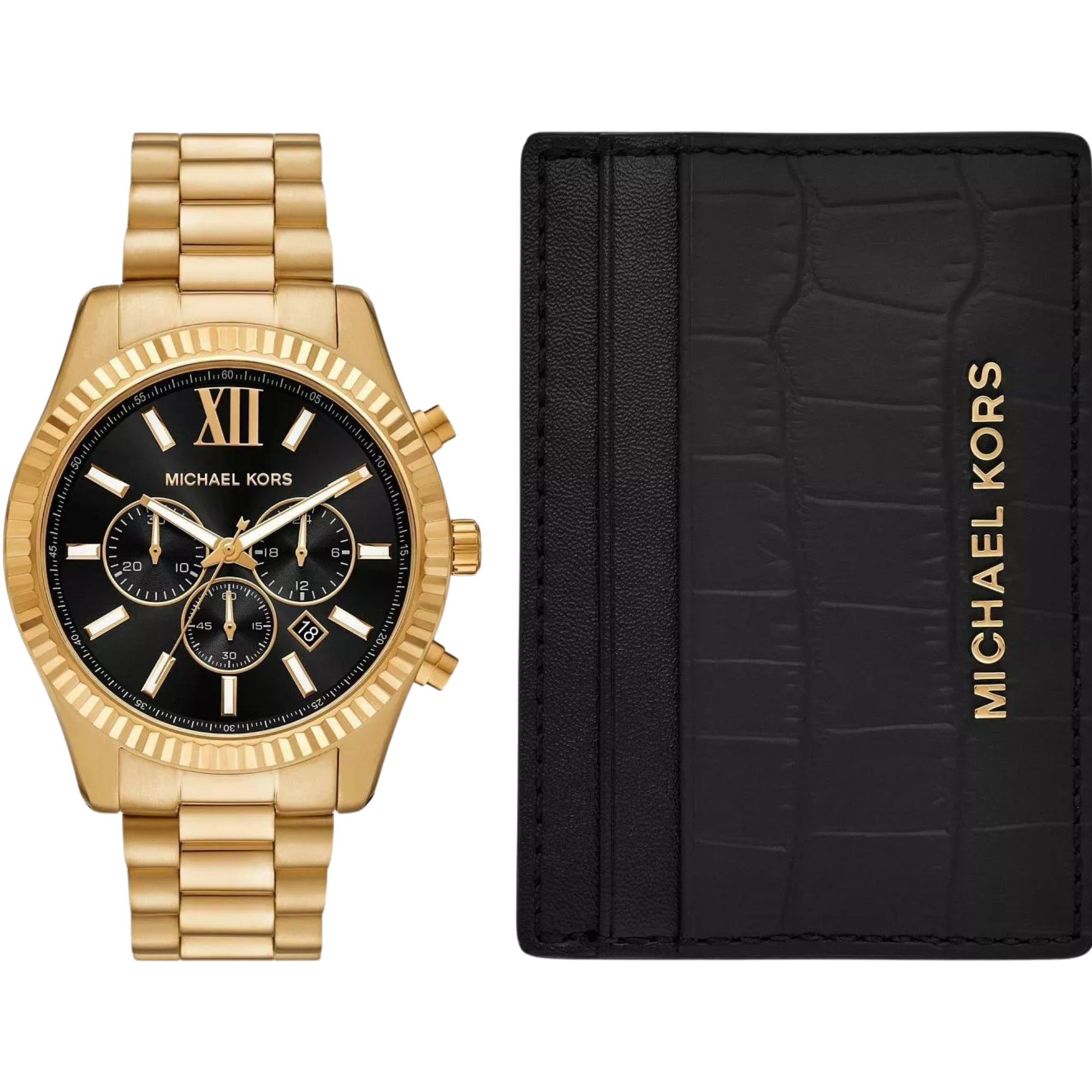 Michael Kors Lexington 44mm Chronograph Black Dial Steel Mens Quartz Watch MK9245SET