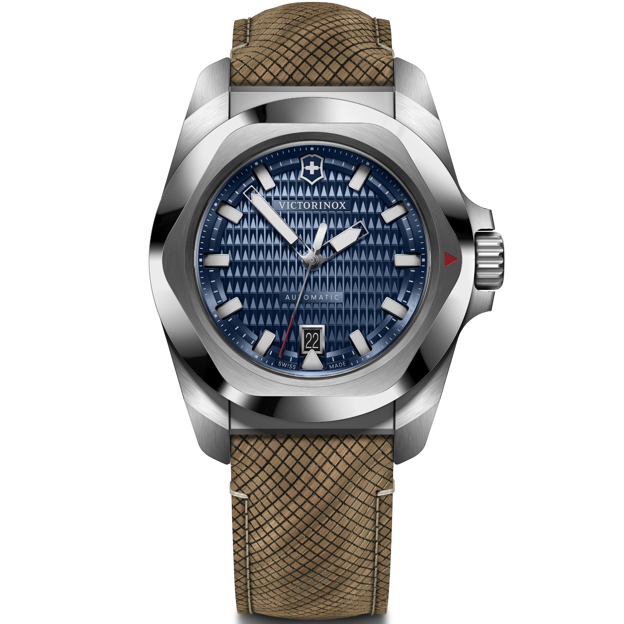 Victorinox I.N.O.X. 41mm Automatic blue dial wood strap watch 242018.1 front view 