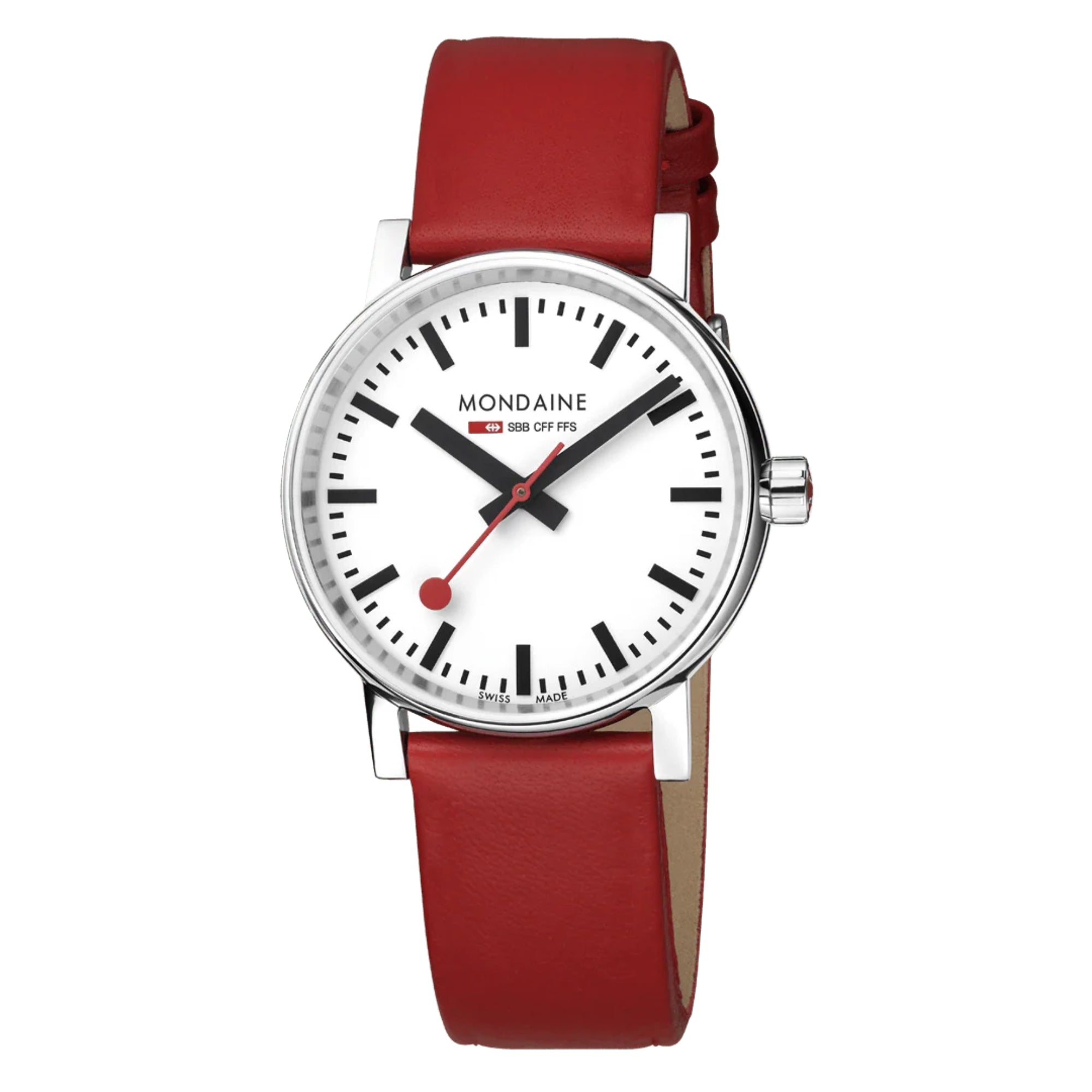 Mondaine EVO2 35mm Weißes Zifferblatt Leder Damen Quarz Uhr MSE.35110.LCV