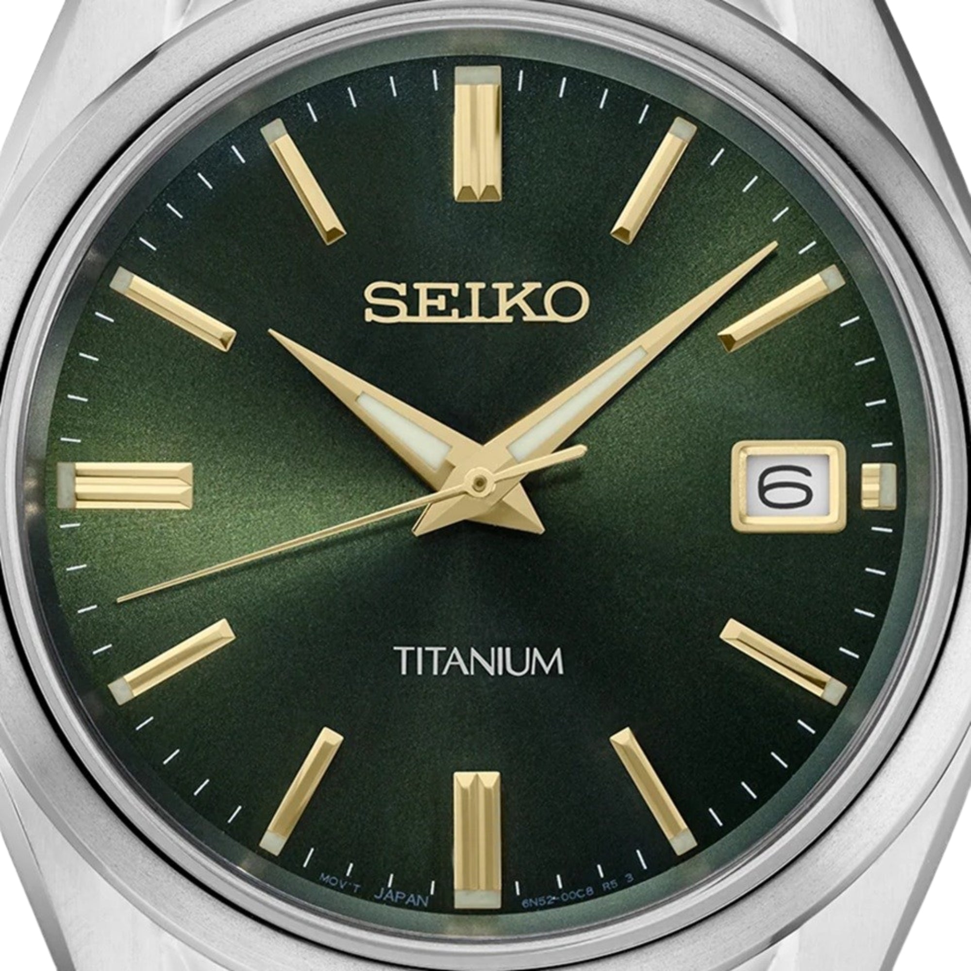 Seiko Essentials 40mm Grünes Zifferblatt Zwei-Ton Titan Herren Quarz Uhr SUR377P1