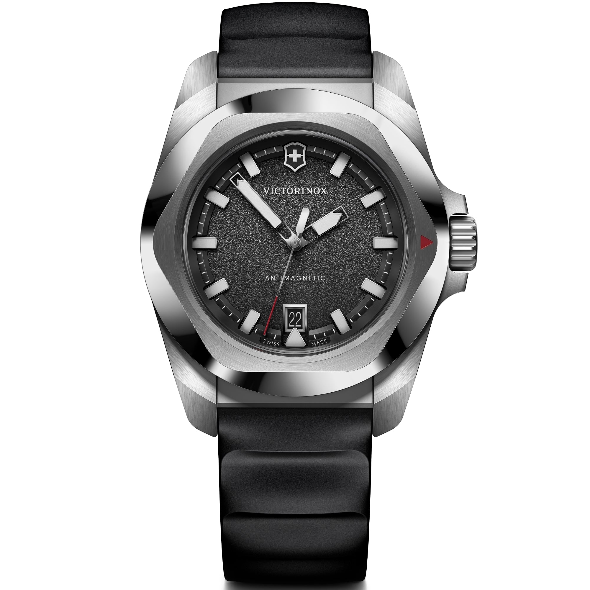 Victorinox I.N.O.X. black dial rubber quartz watch 242028 front view