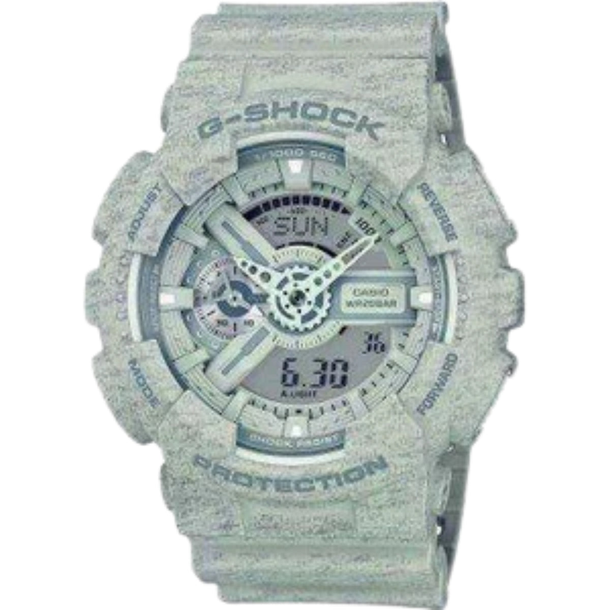 Grey heathered Casio G-Shock men's alarm chronograph watch with sculpted bezel and dial
