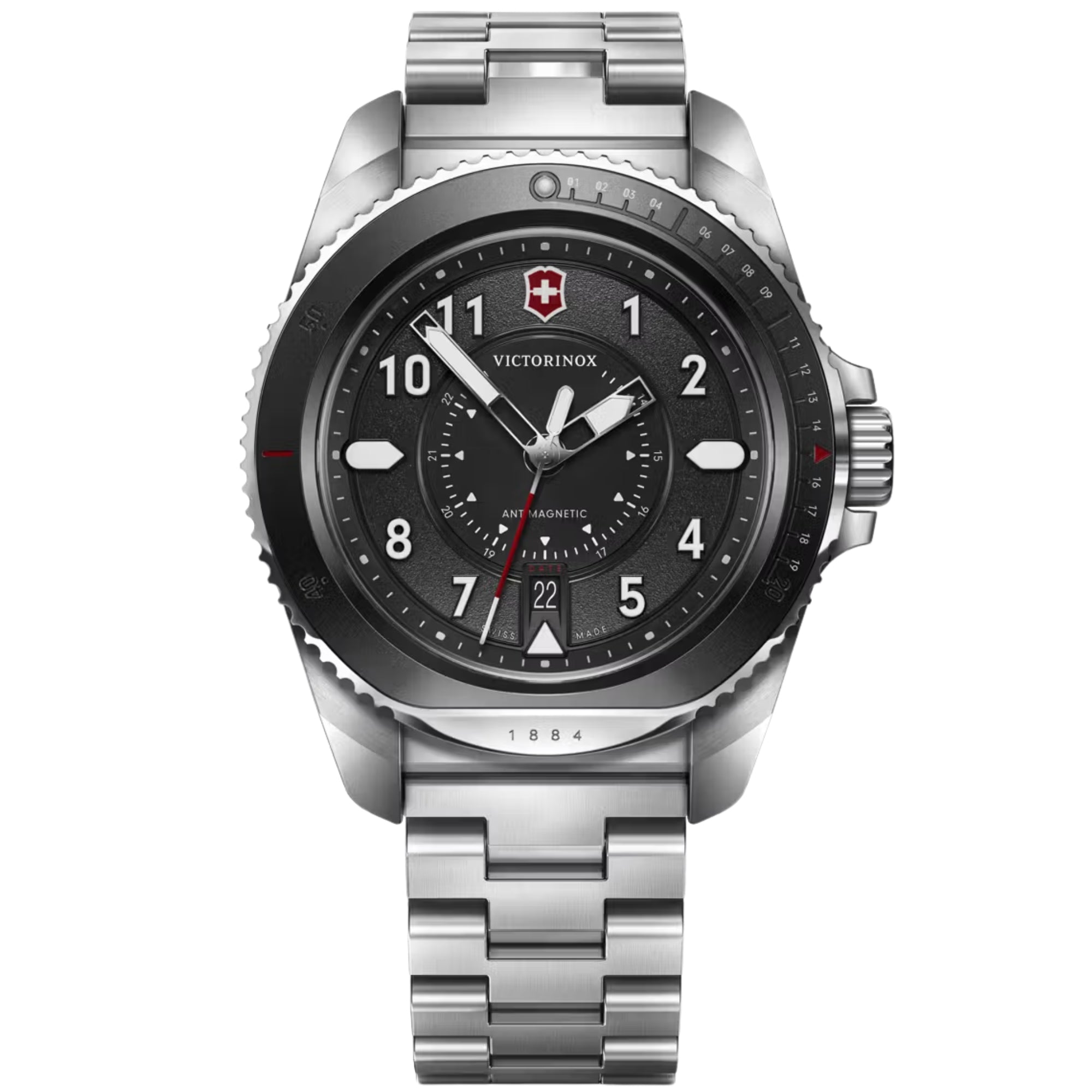 Victorinox Journey 1884 black dial steel quartz watch 242009 front view