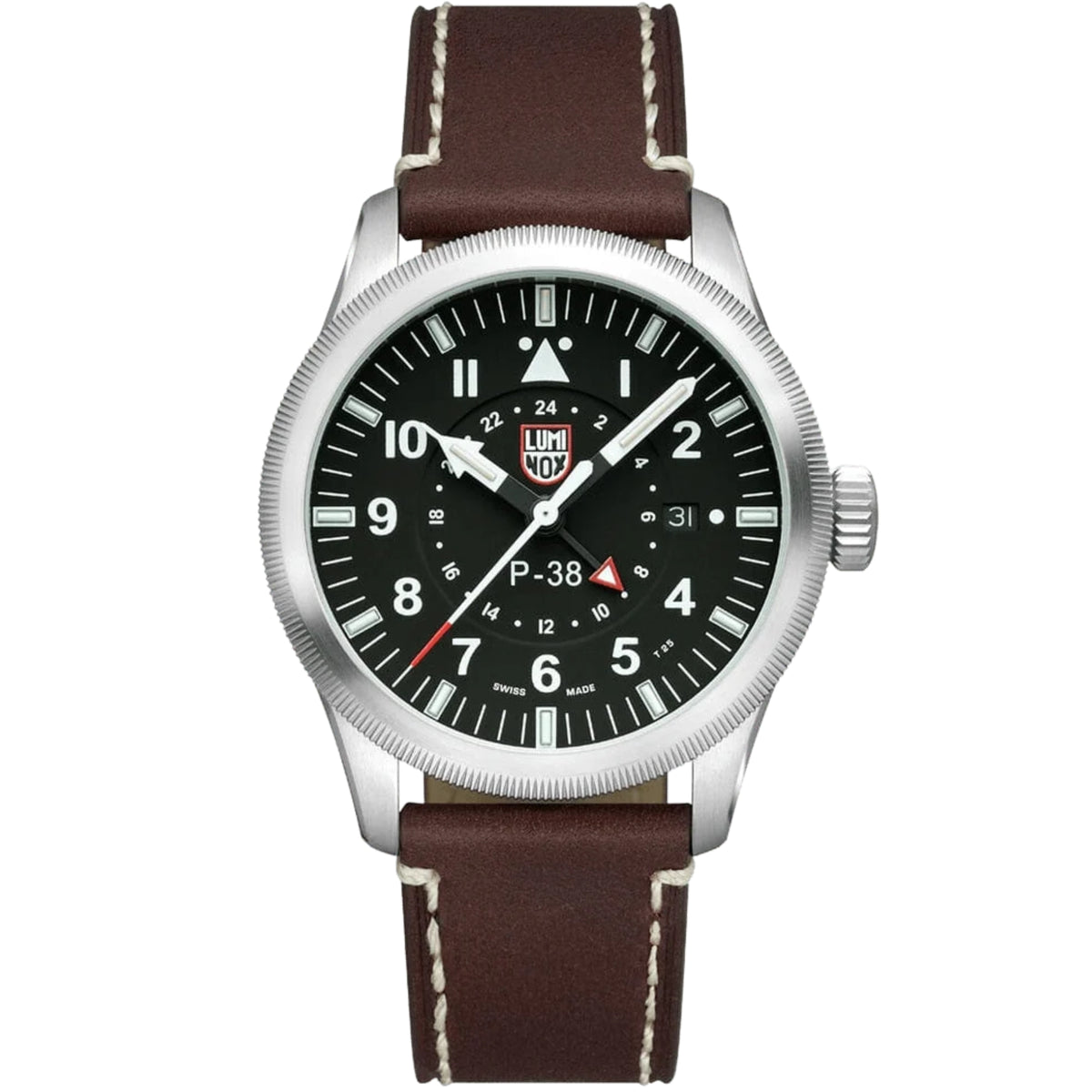 Luminox P-38 Lightning 'Air Pilot' 9520 Series 42mm Black Dial Leather Mens Quartz Watch XA.9521