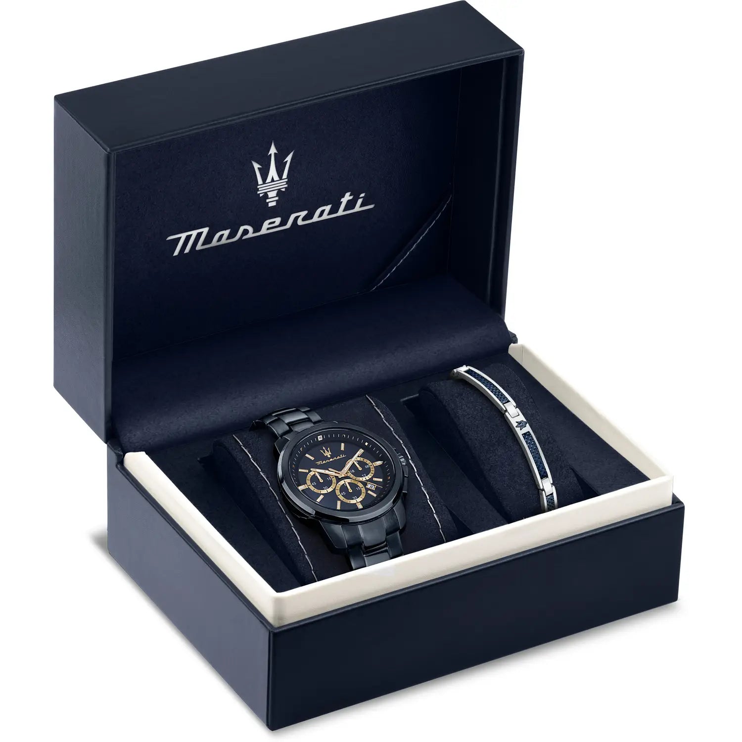 Maserati Successo Quarz Chronograph Blaues Zifferblatt Stahlarmband Herren Uhr R8873621042