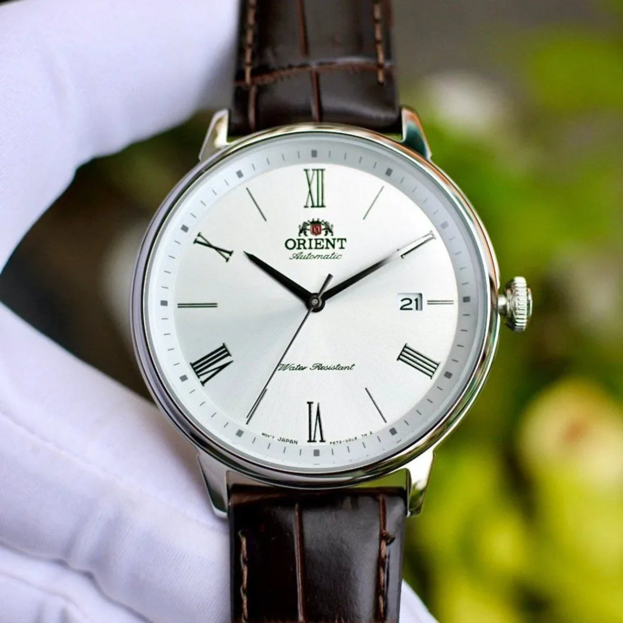 Orient Contemporary 42mm Weißes Zifferblatt Leder Herren Automatik Uhr RA-AC0J06S30B
