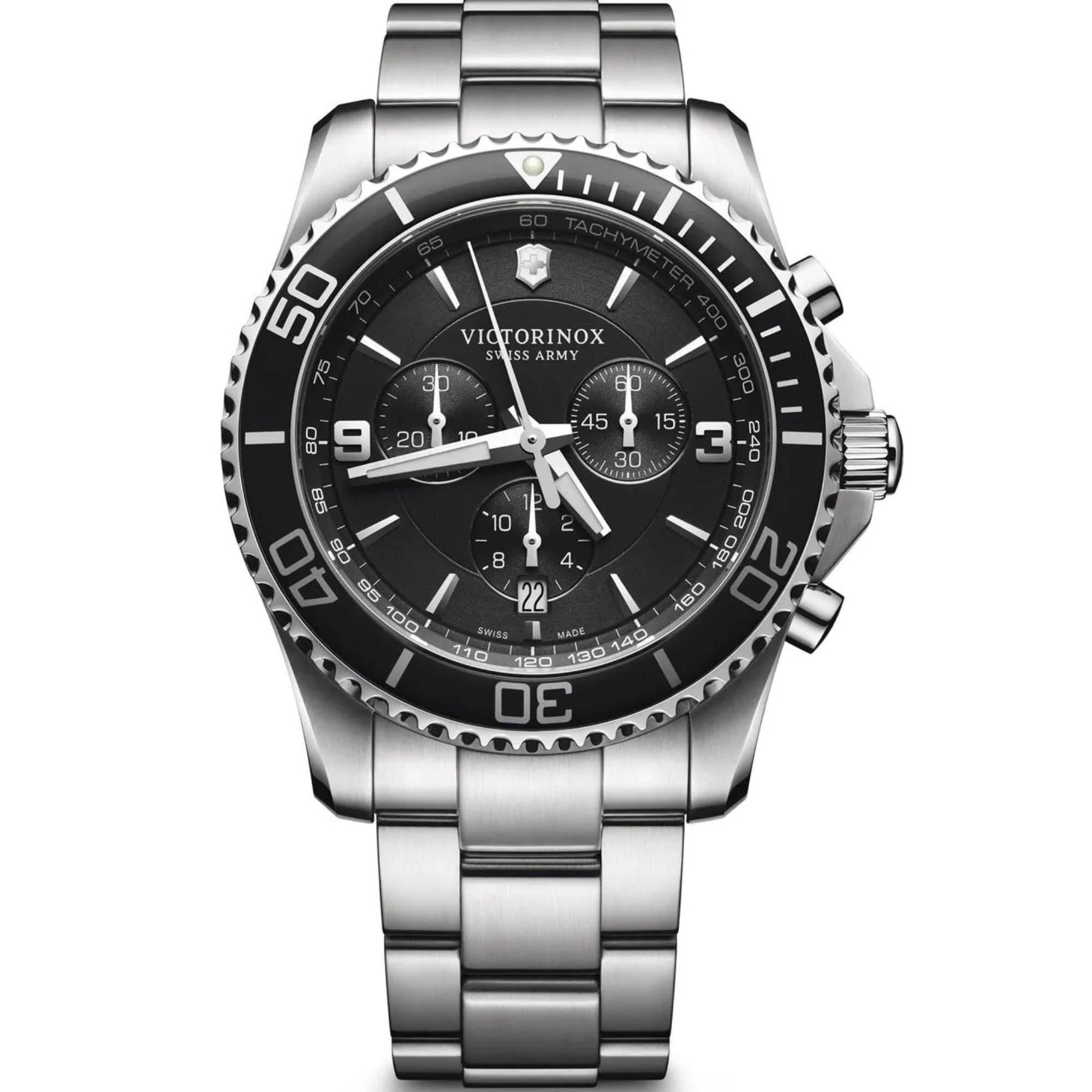 Victorinox Maverick 43mm Chronograph Schwarzes Zifferblatt Stahl Herren Quarz Uhr 241695