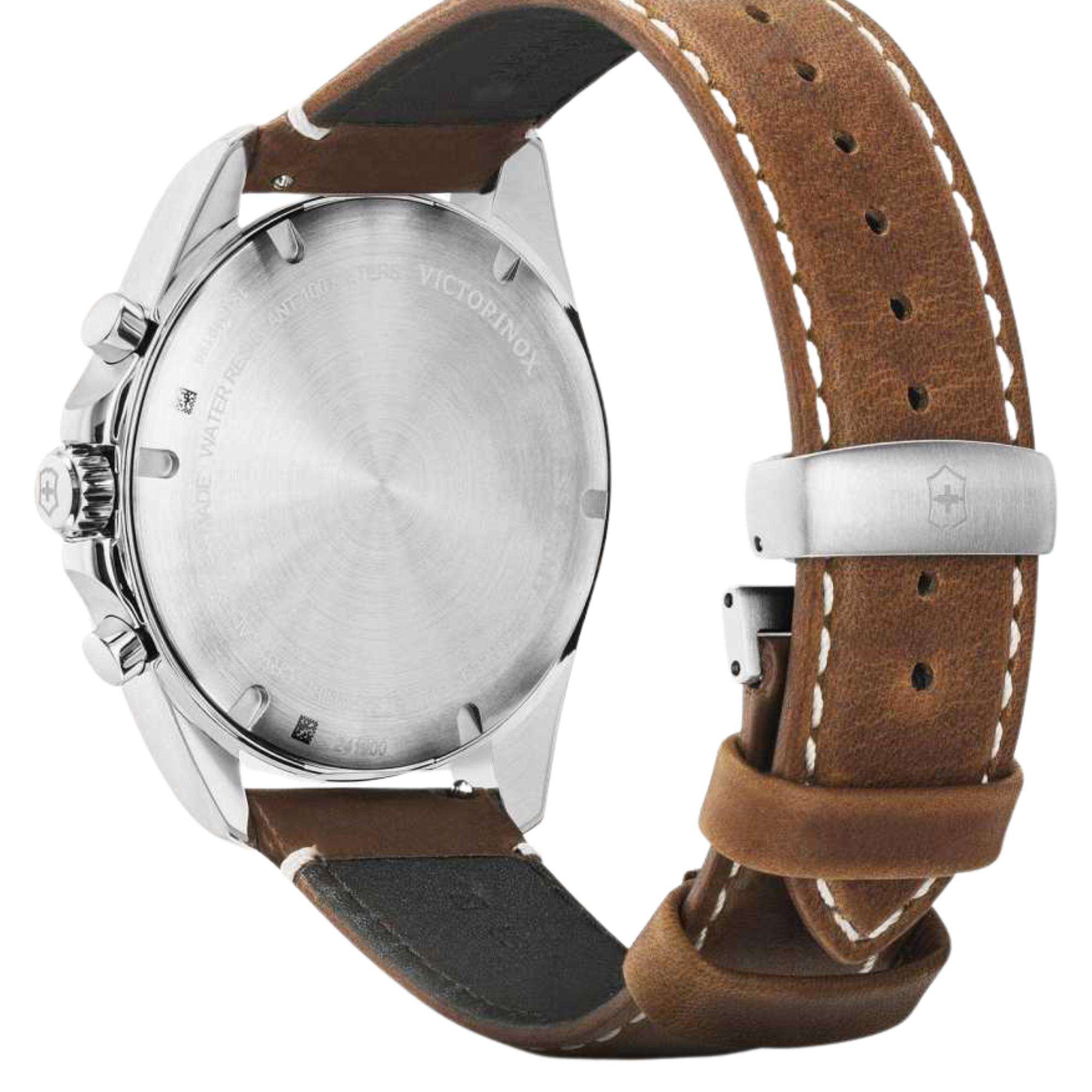 Victorinox FieldForce 42mm Chronograph Silbernes Zifferblatt Leder Herren Quarz Uhr 241900