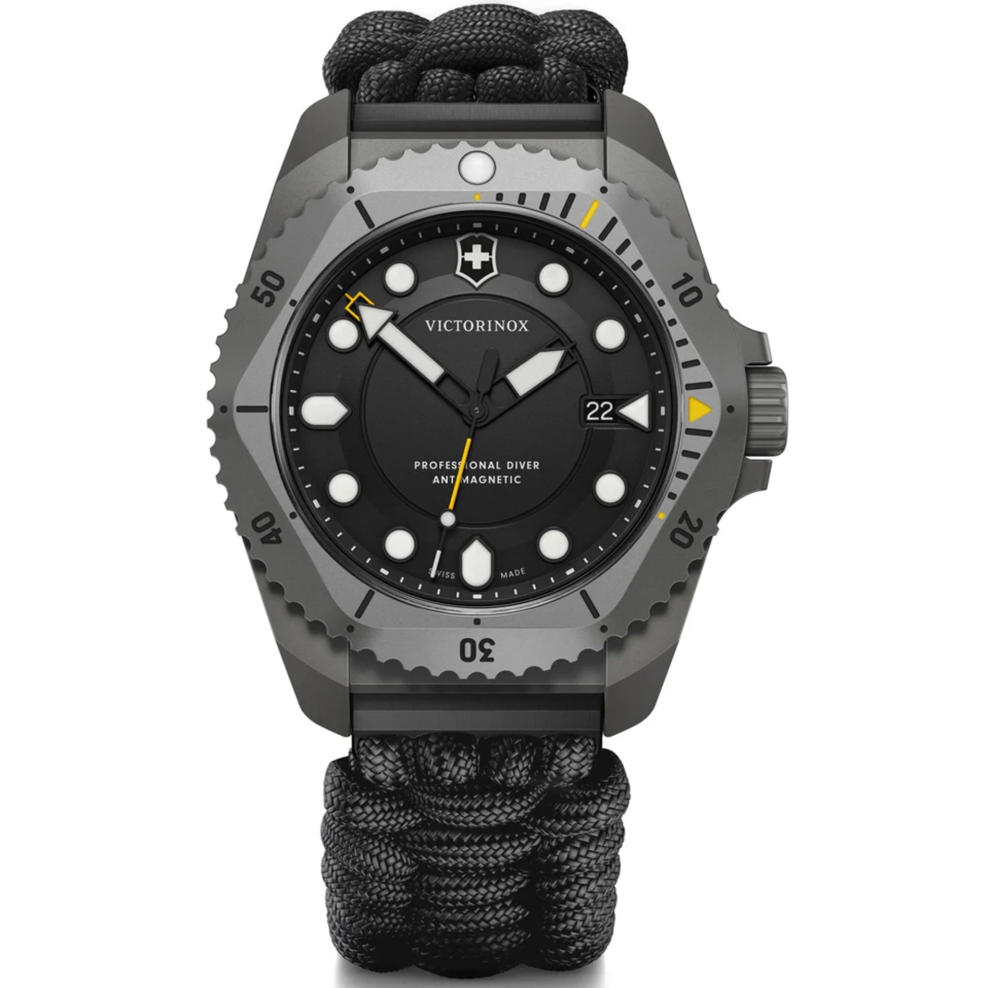 Victorinox Dive Pro 43mm Quartz titanium black dial paracord watch 241993.1 front view