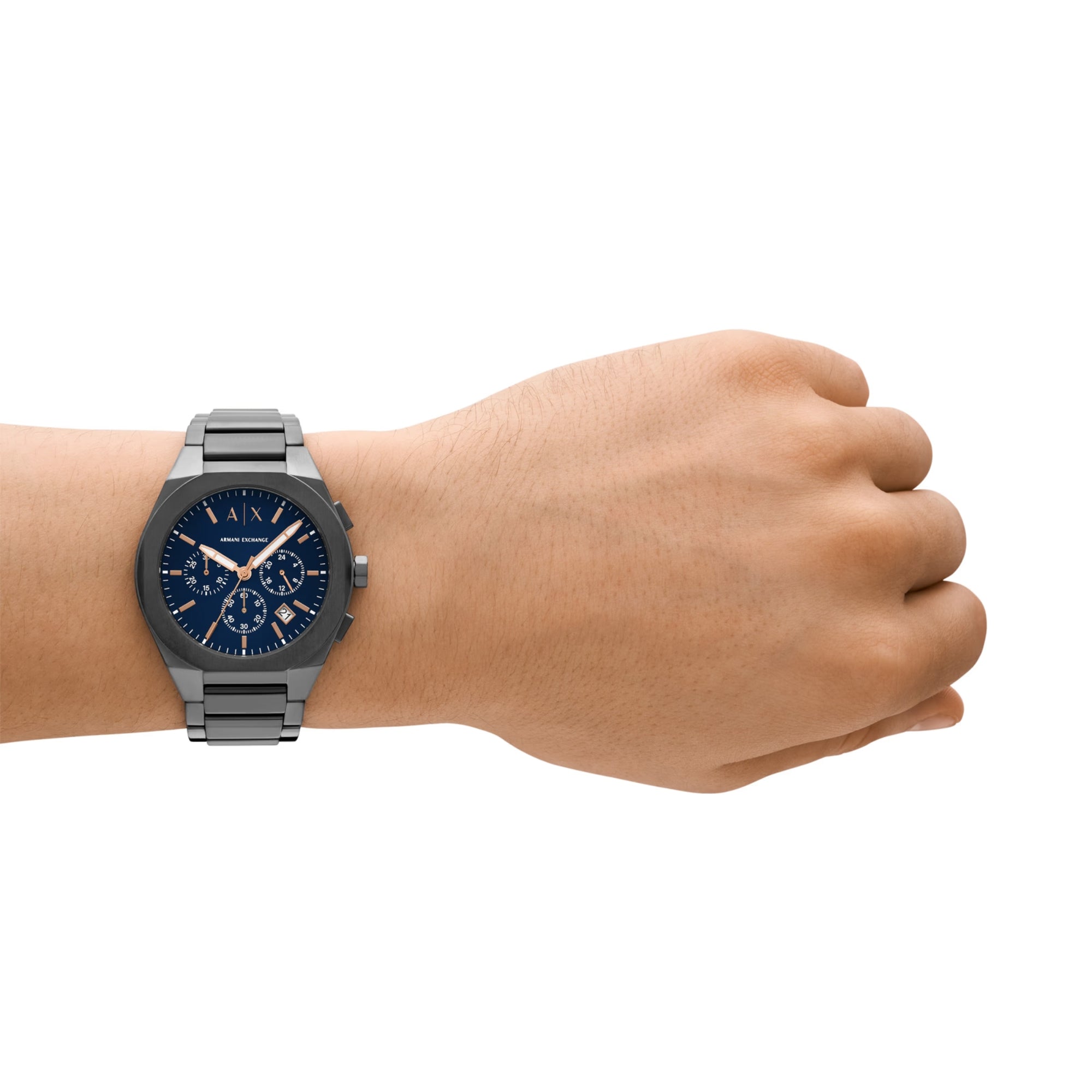 Armani Exchange Sync 42mm Chronograph Blaues Zifferblatt Stahl Herren Quarz Uhr AX4182