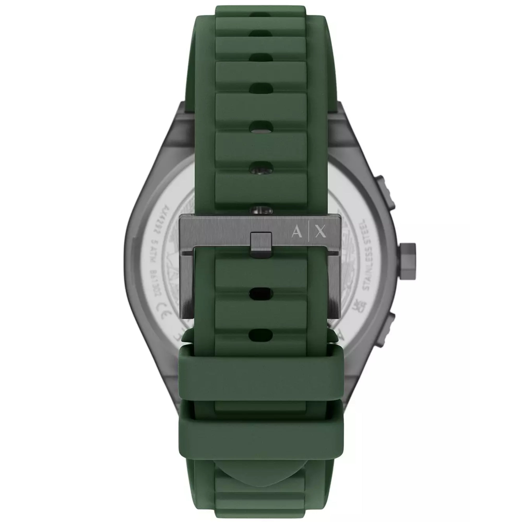 Armani Exchange Sync 44mm Chronograph Green Dial Silicone Mens Quartz Watch AX4292