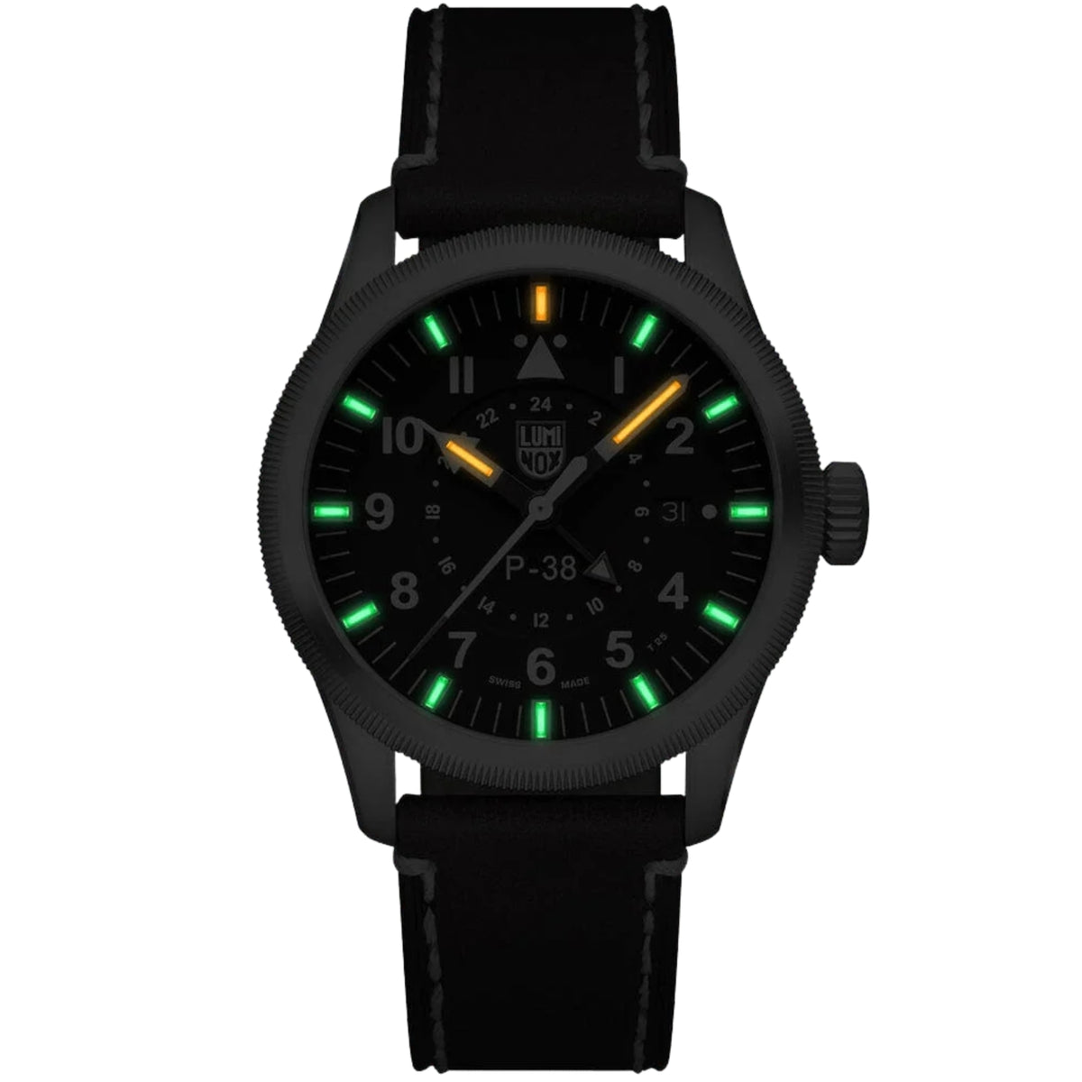Luminox P-38 Lightning 'Air Pilot' 9520 Series 42mm Black Dial Leather Mens Quartz Watch XA.9521