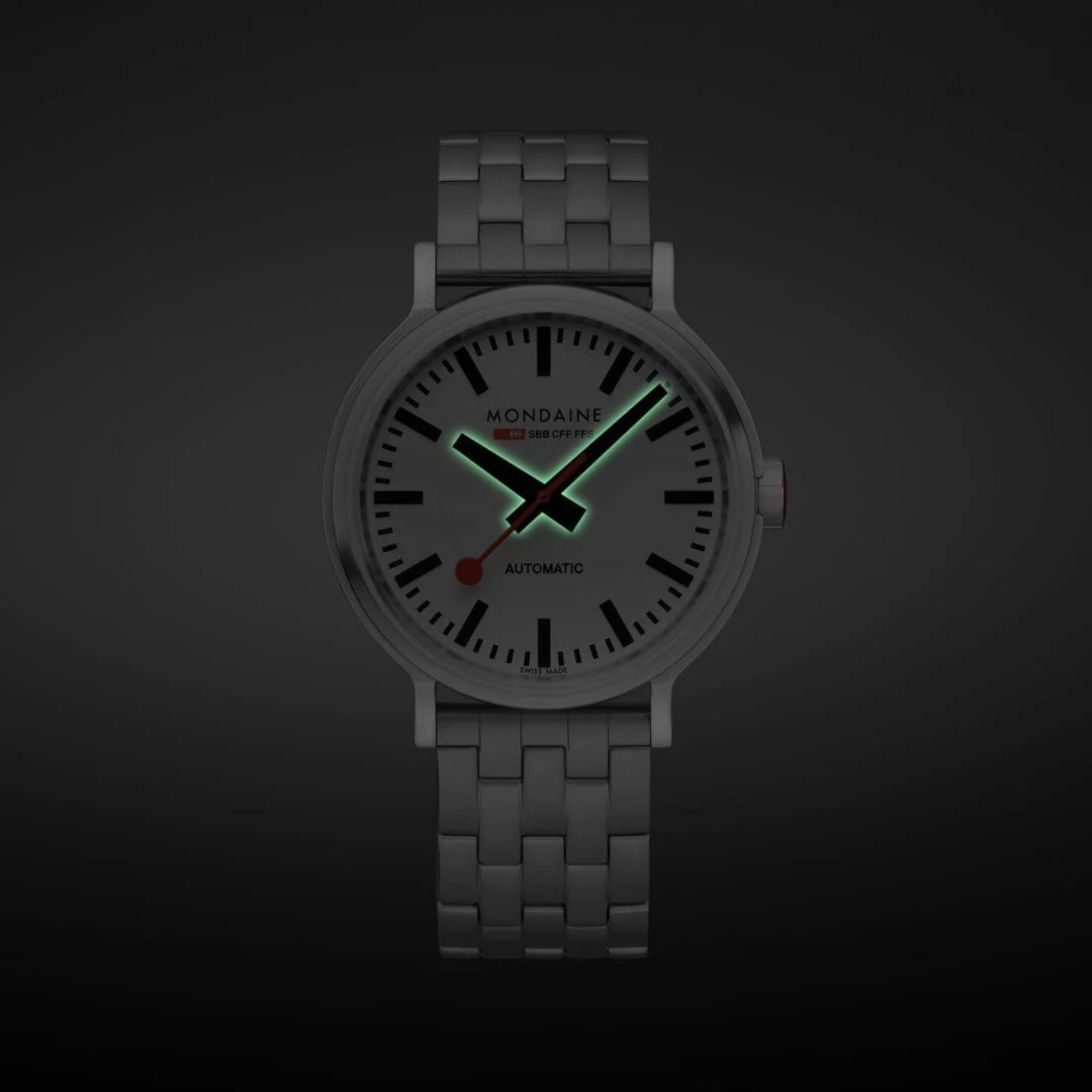 Mondaine Backlight 41mm White Dial Steel Mens Automatic Watch MST.4161B.SJ