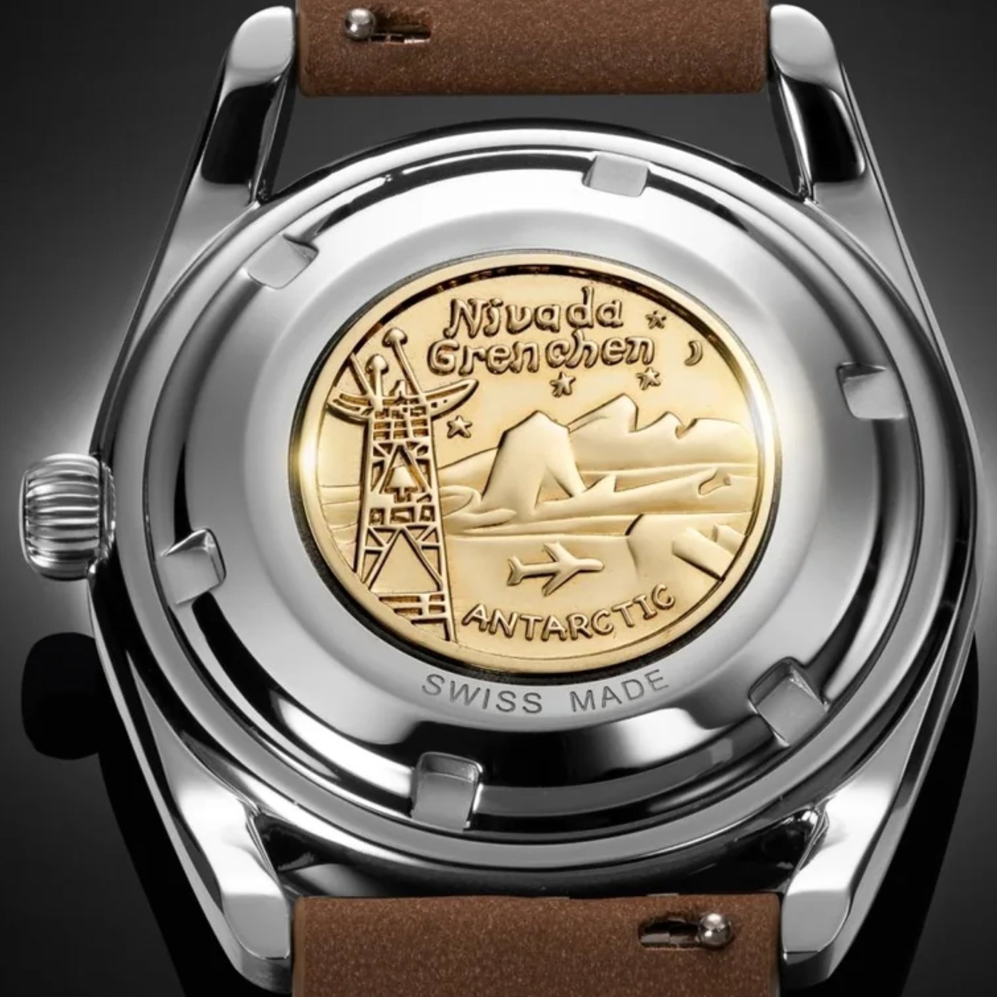 Nivada Grenchen Super Antarctic 3.6.9 38mm Tropisches Braunes Zifferblatt Leder Herren Automatik Uhr 32031A16
