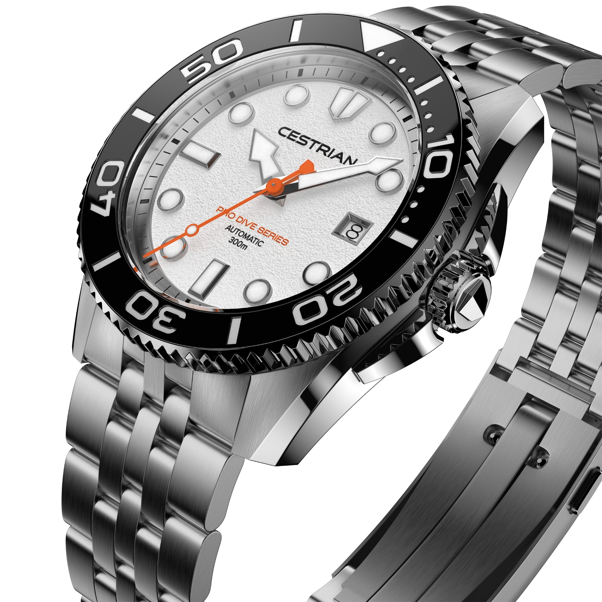 Cestrian Pro Dive Series White Dial Steel Bracelet Automatic 300m Men's Watch CP-WTB001
