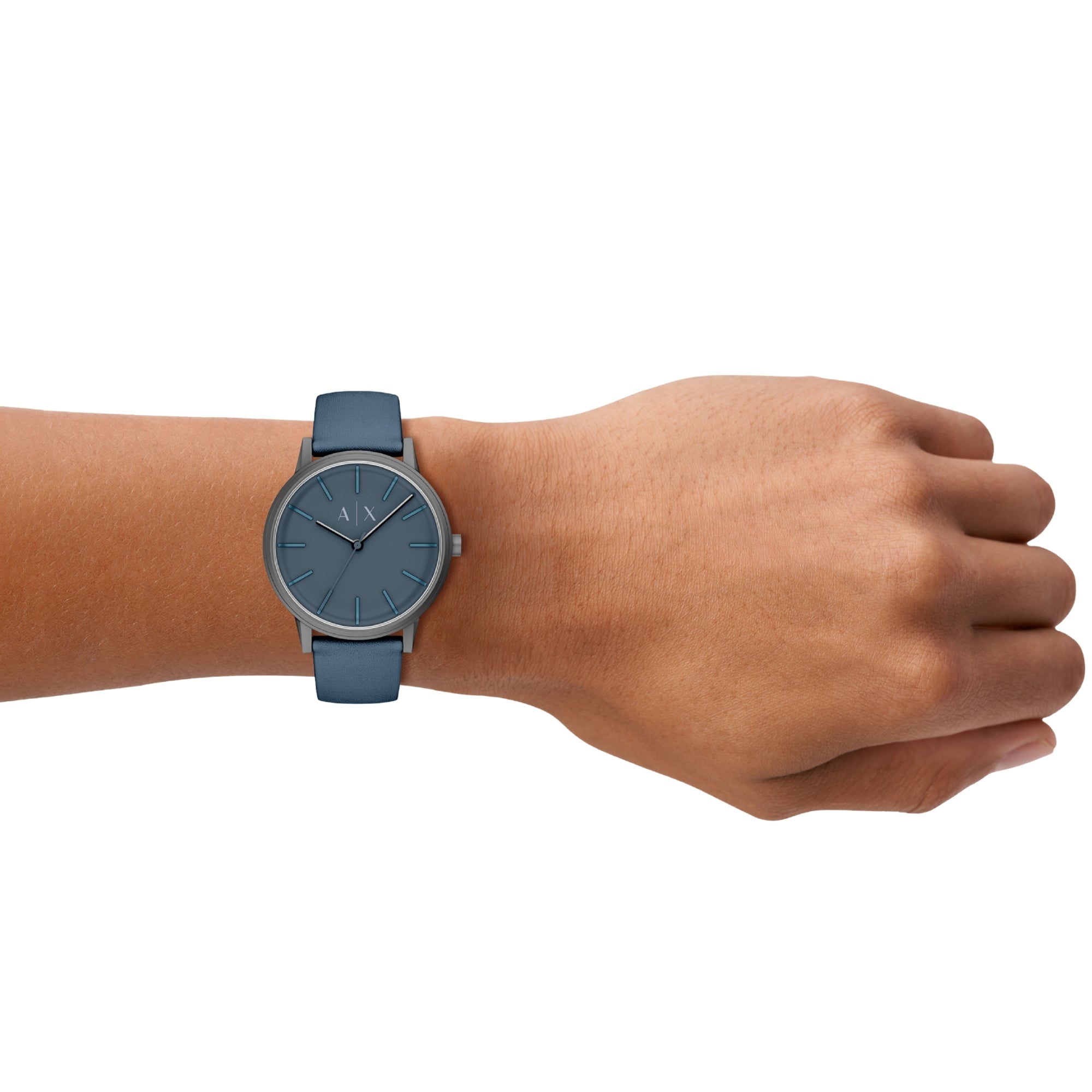 Armani Exchange Cayde 42mm Blue Dial Leather Mens Quartz Watch AX2767
